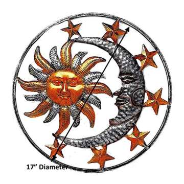 Large Metal Sun Moon Star Wall Art Sculpture Decor for Indoor Outdoor (17" Diameter)