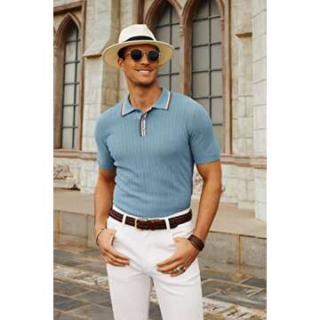 PJ PAUL JONES Men's Knit Polo Shirts Casual Lapel Collared Button Up Golf Polo Tee Shirts for Men Da...