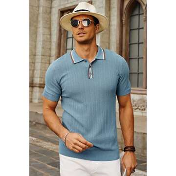 PJ PAUL JONES Men's Knit Polo Shirts Casual Lapel Collared Button Up Golf Polo Tee Shirts for Men Date Blue M
