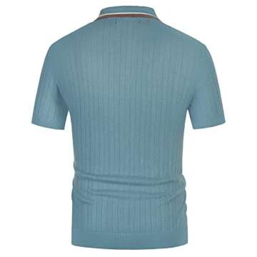 PJ PAUL JONES Men's Knit Polo Shirts Casual Lapel Collared Button Up Golf Polo Tee Shirts for Men Date Blue M