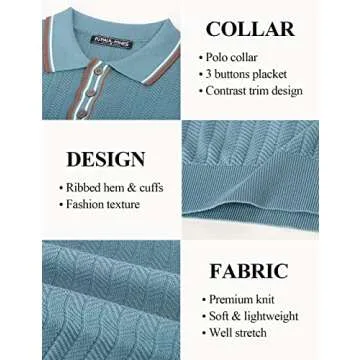 PJ PAUL JONES Men's Knit Polo Shirts Casual Lapel Collared Button Up Golf Polo Tee Shirts for Men Date Blue M
