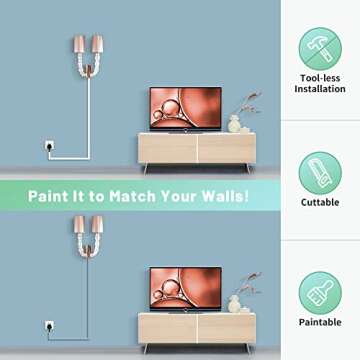 Wire Covers for 2 Cords, 68in (4X L17in) Wire Hider on Wall Mounted, White Cord Cover Kit, Cable Cover Cable Concealer for Extension Cord, Ethernet Cable, Speaker Wire, 0.7in(W) x 0.4in(H)