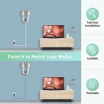 Wire Covers for 2 Cords, 68in (4X L17in) Wire Hider on Wall Mounted, White Cord Cover Kit, Cable Cover Cable Concealer for Extension Cord, Ethernet Cable, Speaker Wire, 0.7in(W) x 0.4in(H)