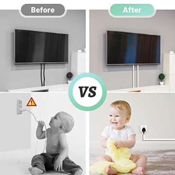 Wire Covers for 2 Cords, 68in (4X L17in) Wire Hider on Wall Mounted, White Cord Cover Kit, Cable Cover Cable Concealer for Extension Cord, Ethernet Cable, Speaker Wire, 0.7in(W) x 0.4in(H)