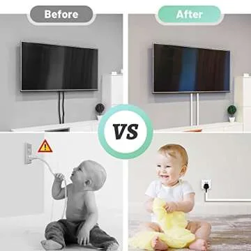 Wire Covers for 2 Cords, 68in (4X L17in) Wire Hider on Wall Mounted, White Cord Cover Kit, Cable Cover Cable Concealer for Extension Cord, Ethernet Cable, Speaker Wire, 0.7in(W) x 0.4in(H)