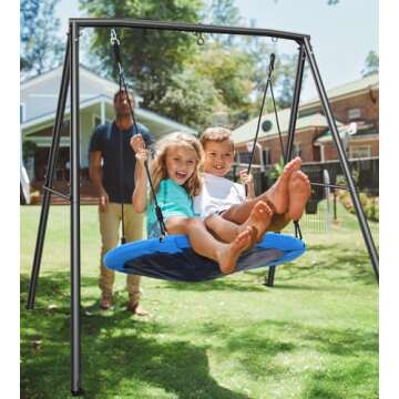 Trekassy Saucer Swing with Frame for Kids Outdoor, 440lbs Swing Set with Heavy Duty Metal Swing Stand for Backyard, Outdoor Kids Play Equipment