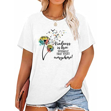 Plus Size Graphic Tees Tops for Women Dandelion Floral Blessed Short Sleeve Cotton Tshirts Funny Ins...