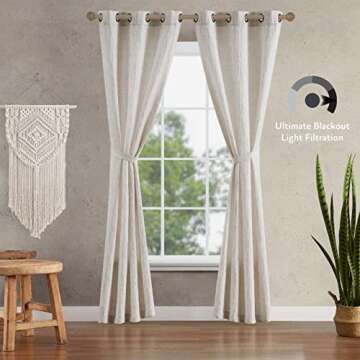 Jessica Simpson – Tallulah Heathered Texture Ultimate Blackout Curtains | Set of 2 Panels and 2 Tiebacks | Privacy Drapes | Premium Grommet Header | 38" x 84" | Taupe