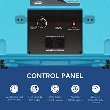 ALORAIR Air Scrubber with 3 Stage Filtration, Stackable Negative Air Machine for Industrial and Commercial Use, Heavy Duty Air Cleaner with MERV-10 Filter, HEPA/Activated carbon Filter, Blue