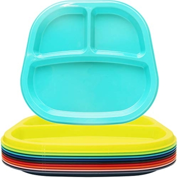 Youngever 3-Compartment Kids Tray Set of 9 Colorful Plates