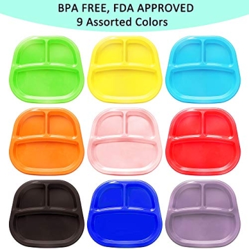 Youngever 3-Compartment Kids Tray Set of 9 Colorful Plates
