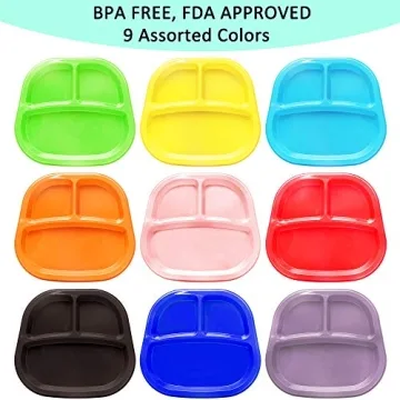 Youngever 3-Compartment Kids Tray Set of 9 Colorful Plates