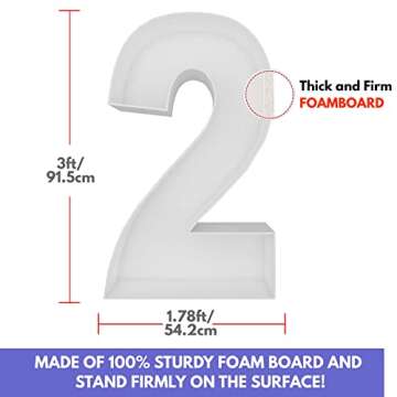 3FT Mosaic Balloon Frame Number 2 Light Up Numbers Pre-Cut Kit Thick Foam Board for Birthday Decoration