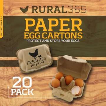 Rural365 | Pulp Egg Cartons Bulk Pack of 20 Empty Egg Cartons – Half Dozen Egg Holder Egg Crates (Holds 6 Eggs Each)