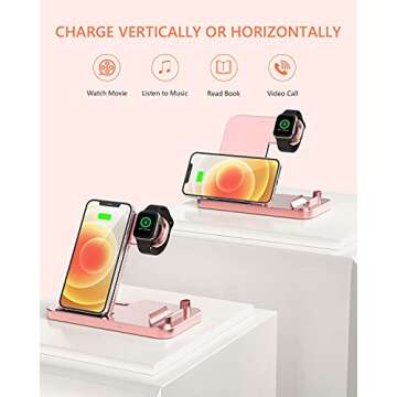 Wireless Charger, 4 in 1 Qi-Certified Fast Charging Station Compatible Apple Watch Airpods Pro iPhone 11/11pro/X/XS/XR/Xs Max/8/8 Plus, Wireless Charging Stand Compatible Samsung Galaxy S20/S10