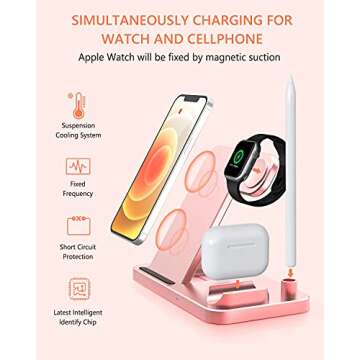 Wireless Charger, 4 in 1 Qi-Certified Fast Charging Station Compatible Apple Watch Airpods Pro iPhone 11/11pro/X/XS/XR/Xs Max/8/8 Plus, Wireless Charging Stand Compatible Samsung Galaxy S20/S10