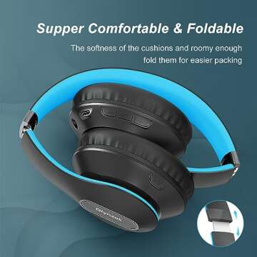Glynzak Wireless Bluetooth Headphones Over Ear, 65H Playtime HiFi Stereo Headset with Microphone and 6EQ Modes Foldable V5.3 Bluetooth Wireless Headphones for Travel Computer Laptop
