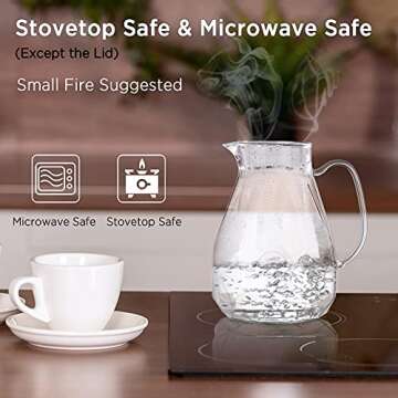 Glass Pitcher with Lid and Spout, Bivvclaz 50 Oz Iced Tea Pitcher for Fridge, Heat-resistant Water Pitcher for Hot or Cold Water, Juice, Tea, Glass Carafe with Diamond Pattern, Clear