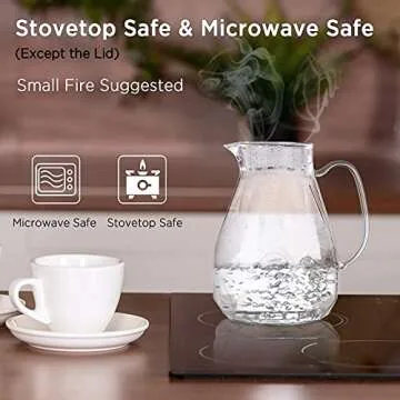 Glass Pitcher with Lid and Spout, Bivvclaz 50 Oz Iced Tea Pitcher for Fridge, Heat-resistant Water Pitcher for Hot or Cold Water, Juice, Tea, Glass Carafe with Diamond Pattern, Clear