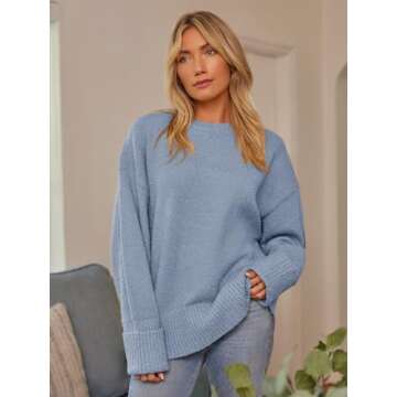 LILLUSORY Oversized Sweater Womens 2024 Fall Fashion Outfits Pullover Long Tunic Old Money Winter Clothes Cute Crewneck Trendy Knit Chunky Warm Knitted Top Dusty Blue