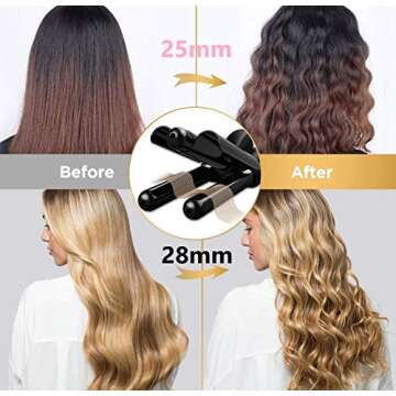 3 Barrel Hair Curling Iron Wand Temperature Adjustable 28mm Hair Waver（Black）