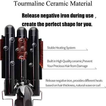 3 Barrel Hair Curling Iron Wand Temperature Adjustable 28mm Hair Waver（Black）