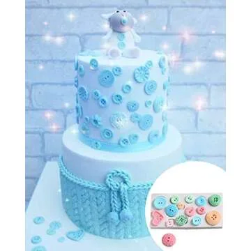 JeVenis 5 PCS Mini Knitting Sweater Fondant Mold Crochet Texture Cake Decoration Button Impression Mat for Baby Shower Party Cupcake Cake Decoration