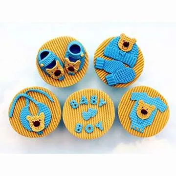 JeVenis 5 PCS Mini Knitting Sweater Fondant Mold Crochet Texture Cake Decoration Button Impression Mat for Baby Shower Party Cupcake Cake Decoration