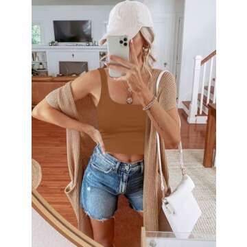 REORIA Women's Sexy Sleeveless Square Neck Crop Top