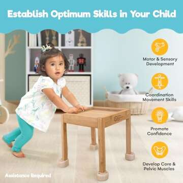 Little Balance Box Push Pull Walker Toy, 2-in-1 No Wheels Spring Feet, Wooden Walker, Girl Boy Toddler Walker with Toddler, Child Activity Table Beige + Booties