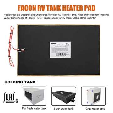 Facon 2Pack 12V RV Tank Heater Pad with Thermostat, 12" x 18", Prevents Freezing for 50 Gallons Fresh/Grey/Black Holding Water Tanks, QAI Certified