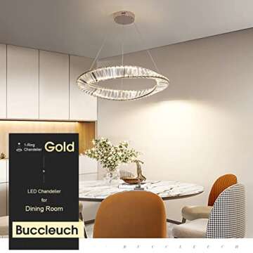 Buccleuch Lighting Over Table for Dining Room Modern Crystal Ring Chandelier Pendant Light Fixture Adjustable Cord for Living Room Kitchen, Rose Gold D23.6 4000K LED Dimmable