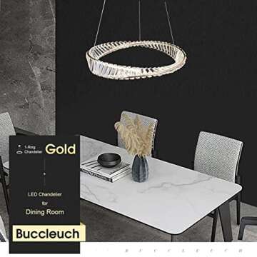Buccleuch Lighting Over Table for Dining Room Modern Crystal Ring Chandelier Pendant Light Fixture Adjustable Cord for Living Room Kitchen, Rose Gold D23.6 4000K LED Dimmable