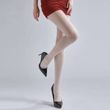 Women’s 15D Sheer Pantyhose Polka Dots Patterned High Waist Ultra Stretchable Footed Tights Plus Size Stockings (One Size, White)