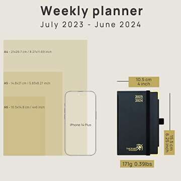 POPRUN Small Planner 2023-2024 (4''x 6.25'') Academic Planner Weekly and Monthly (July 23-June 24) Spiral Planner with Hourly Time Slots, Hard Cover, Wirebound, for Purse, 100 GSM - Light Pink