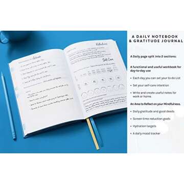 The Calm & Mindful Notebook – Guided Mindfulness and Self Care Journal with Writing Prompts – 252 Hardbound Pages Promote Self Kindness, Meditation, Stress Relief and Gratitude (8.5” x 6”)