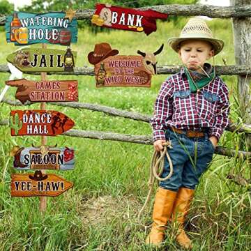 Faccito 24 Pcs Western Party Directional Sign Yard Cowboy Rodeo Theme Cutouts Wild West Welcome Sign Decor for Western Birthday Photo Props Backdrop Wall Party Decorations(null)