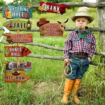 Faccito 24 Pcs Western Party Directional Sign Yard Cowboy Rodeo Theme Cutouts Wild West Welcome Sign Decor for Western Birthday Photo Props Backdrop Wall Party Decorations(null)