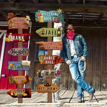 Faccito 24 Pcs Western Party Directional Sign Yard Cowboy Rodeo Theme Cutouts Wild West Welcome Sign Decor for Western Birthday Photo Props Backdrop Wall Party Decorations(null)