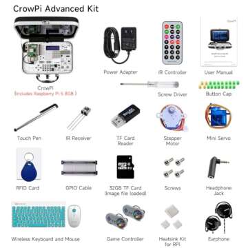 ELECROW for Raspberry Pi 5 8GB Kit, with Pi 5 8GB Single Board Computer, Crowpi Pi 5 Case Kit with 9inch Display, Compatible with Raspberry Pi 5 Learning Programming Kit with Sensors (8GB RAM)