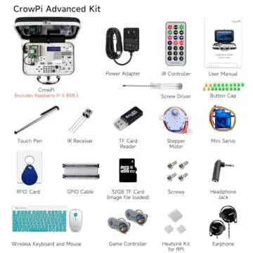 ELECROW for Raspberry Pi 5 8GB Kit, with Pi 5 8GB Single Board Computer, Crowpi Pi 5 Case Kit with 9inch Display, Compatible with Raspberry Pi 5 Learning Programming Kit with Sensors (8GB RAM)