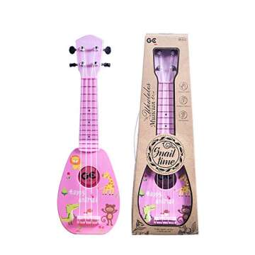 YOLOPARK 17" Kids Toy Guitar for Girls Boys, Mini Toddler Ukulele Guitar with 4 Strings Keep Tones Can Play for 3, 4, 5, 6, 7 Year Old Kids Musical Instruments Educational Toys for Beginner (Pink)