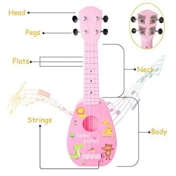 YOLOPARK 17" Kids Toy Guitar for Girls Boys, Mini Toddler Ukulele Guitar with 4 Strings Keep Tones Can Play for 3, 4, 5, 6, 7 Year Old Kids Musical Instruments Educational Toys for Beginner (Pink)