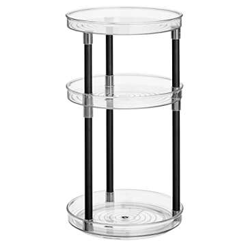 mDesign Spinning 3-Tier Lazy Susan 360 Rotating Makeup Organizer Storage Tower - Beauty Cosmetic Organization Caddy for Bathroom Vanity, Countertop, Makeup Table - Ligne Collection - Clear/Matte Black