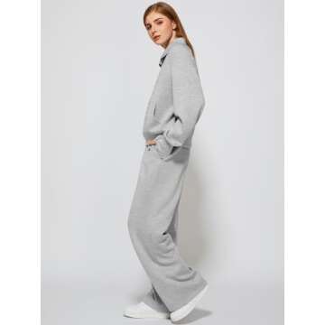 Casly Lamiit Women's Grey Medium Tracksuit 2 Piece Lounge Set Half Zip Sweatshirt Wide Leg Sweatpant...
