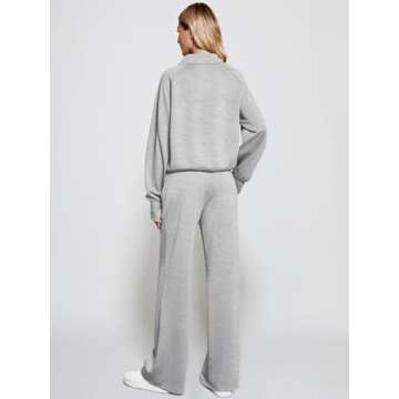 Casly Lamiit Women's Grey Medium Tracksuit 2 Piece Lounge Set Half Zip Sweatshirt Wide Leg Sweatpants Athleisure Wear Travel Clothes Set Sweatsuit Light Grey M