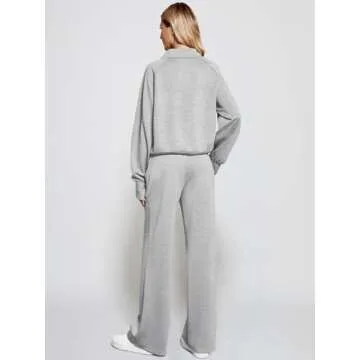 Casly Lamiit Women's Grey Medium Tracksuit 2 Piece Lounge Set Half Zip Sweatshirt Wide Leg Sweatpants Athleisure Wear Travel Clothes Set Sweatsuit Light Grey M