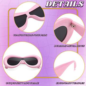 FEISEDY Oversized Inflated Oval Sunglasses for Women Men Fashion Thick Frame Y2K Glasses Funny Aesthetic Shades B9088 (Pink, 60MM)