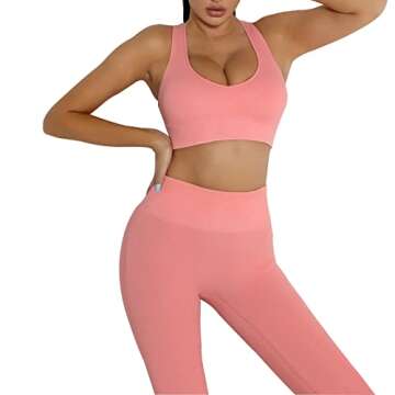 DADAB Workout Sets Two Piece Outfits for Women Clothes Gym Yoga Seamless Racerback Sports Bra Tank Tops with Biker Shorts