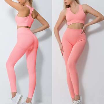 DADAB Workout Sets Two Piece Outfits for Women Clothes Gym Yoga Seamless Racerback Sports Bra Tank Tops with Biker Shorts